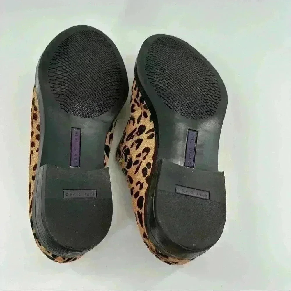 David Tate flats size 8.5 W brown cheetah print calf hair slip on mules clogs - Picture 7 of 13